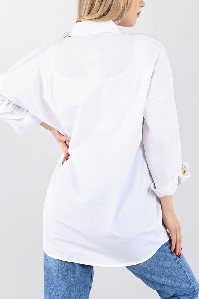 Beyaz Nakışlı Poplin Gömlek Tunik 96455