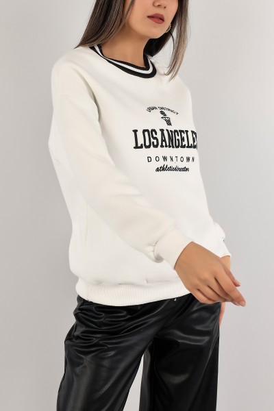 Beyaz Nakışlı Şardonlu Bayan Sweat 136929