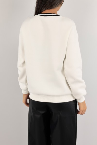 Beyaz Nakışlı Şardonlu Bayan Sweat 136929