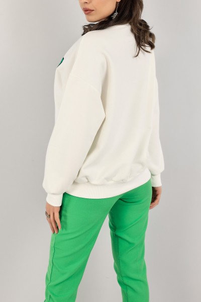 Beyaz Nakışlı Şardonlu Bayan Sweat 142415