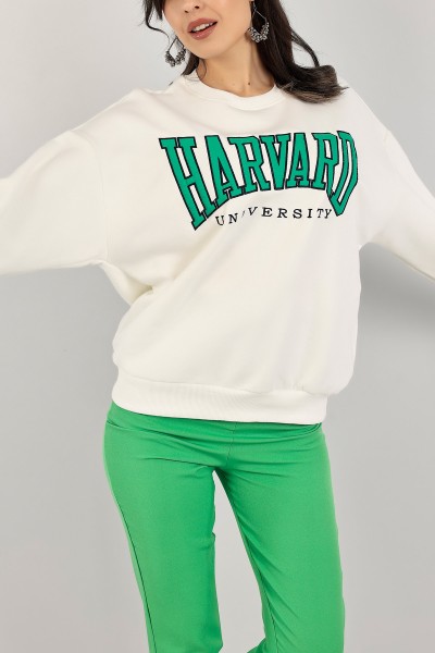 Beyaz Nakışlı Şardonlu Bayan Sweat 142415