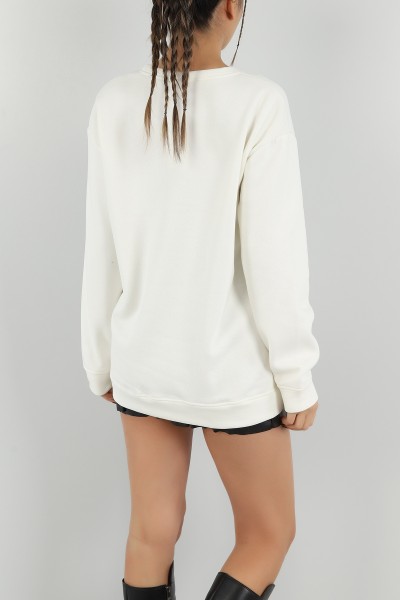 Beyaz Nakışlı Şardonlu Bayan Sweat 149188