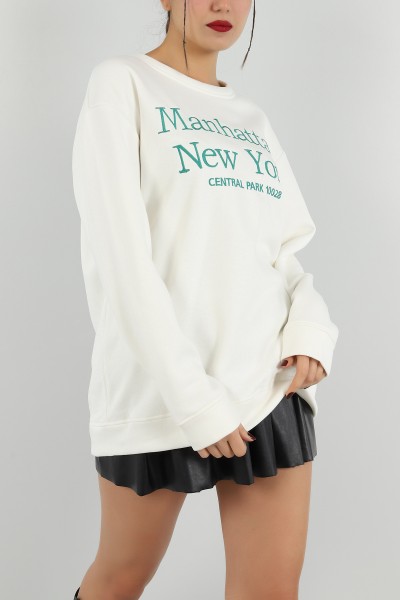 Beyaz Nakışlı Şardonlu Bayan Sweat 149188