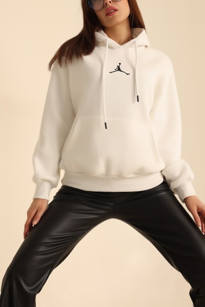 Beyaz Nakışlı Şardonlu Bayan Sweat 215300