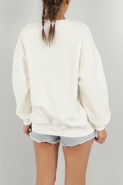 Beyaz Nakışlı Şardonlu Bayan Sweat -t 143615