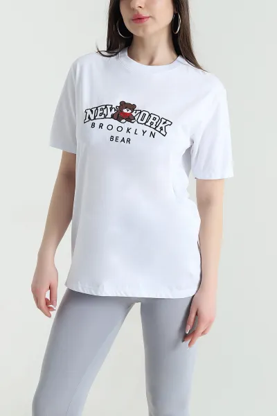 Beyaz Nakışlı Süprem Kadın Tişört 451321