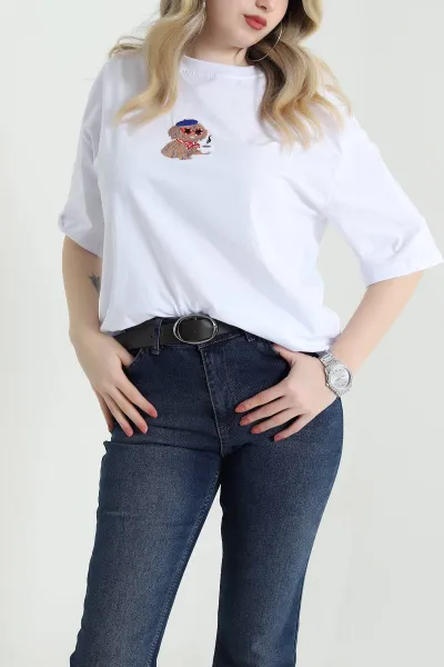 Beyaz Nakışlı Süprem Kadın Tişört 455721