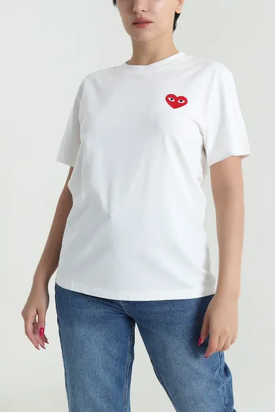 Beyaz Nakışlı Tasarım Kadın Tişört 476792
