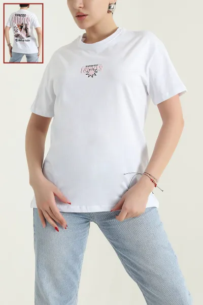 Beyaz Ön Arka Baskılı Kadın Tişört 435153