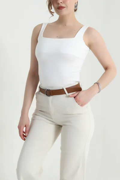Beyaz Ön Arka Kare Yaka Kadın Bluz 465300