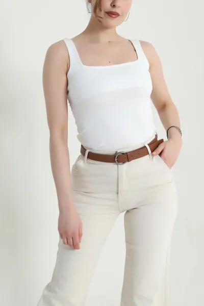 Beyaz Ön Arka Kare Yaka Kadın Bluz 465300