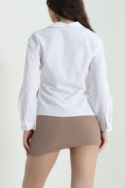Beyaz Önü Bağlamalı Poplin Kadın Gömlek Bluz 446874