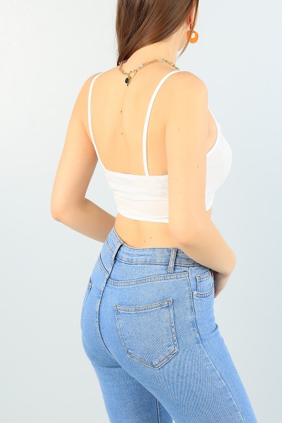 Beyaz Önü Büzgülü Bayan Crop Atlet 60666