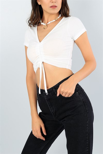 Beyaz Önü Büzgülü Detay Crop 39770