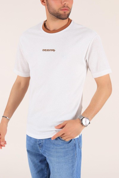 Beyaz Orıgınal Baskılı Dokulu Oversize Erkek Tişört 177475