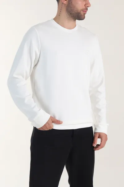 Beyaz Osyho Kumaş Bisiklet Yaka Erkek Sweatshirt 407681
