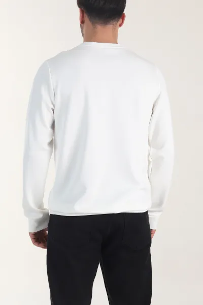 Beyaz Osyho Kumaş Bisiklet Yaka Erkek Sweatshirt 407681