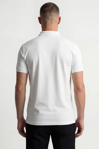 Beyaz Osyho Kumaş Polo Yaka Erkek Tişört 433119