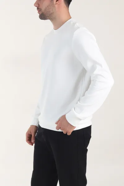 Beyaz Osyho Kumaş Yazı Detaylı Bisiklet Yaka Erkek Sweatshirt 407345