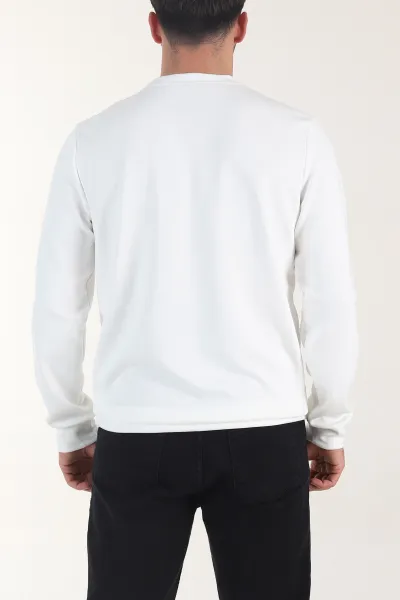 Beyaz Osyho Kumaş Yazı Detaylı Bisiklet Yaka Erkek Sweatshirt 407345