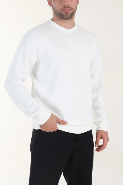 Beyaz Osyho Kumaş Yazı Detaylı Bisiklet Yaka Erkek Sweatshirt 407345