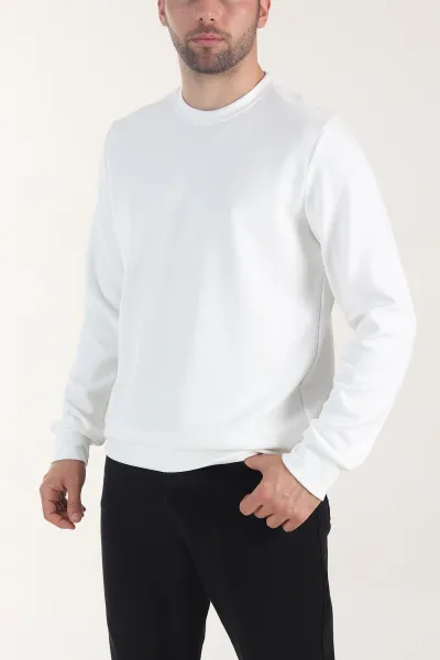 Beyaz Osyho Kumaş Yazı Detaylı Bisiklet Yaka Erkek Sweatshirt 407345