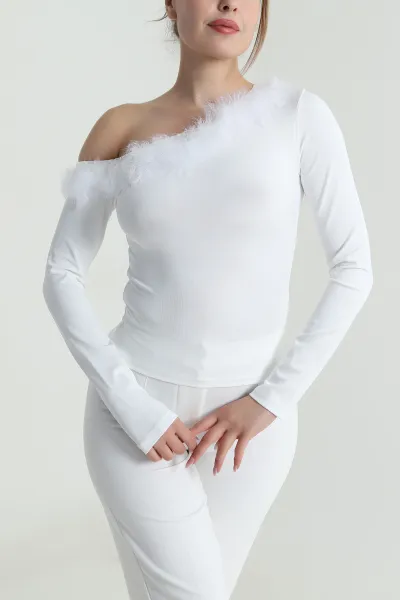 Beyaz Otrişli Scuba Kadın Bluz 486724