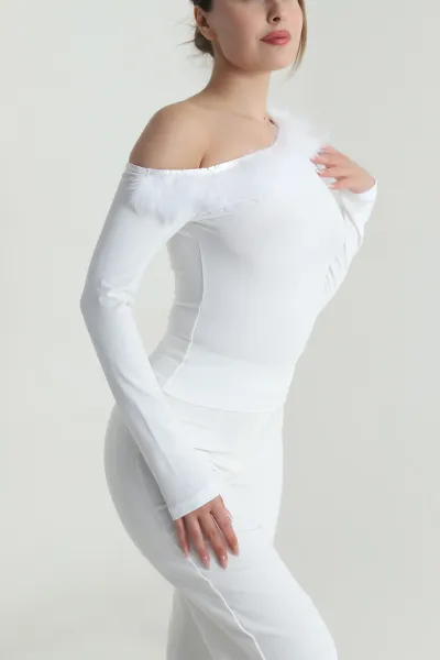 Beyaz Otrişli Scuba Kadın Bluz 486724