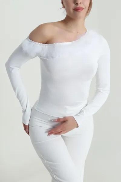 Beyaz Otrişli Scuba Kadın Bluz 486724