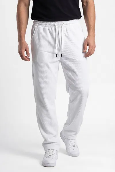 Beyaz Ottoman Kumaş Baggy Belden Bağlamalı Erkek Pantolon 442060