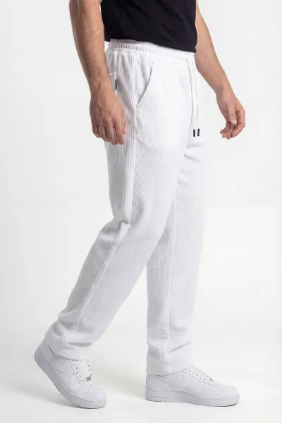 Beyaz Ottoman Kumaş Baggy Belden Bağlamalı Erkek Pantolon 442060