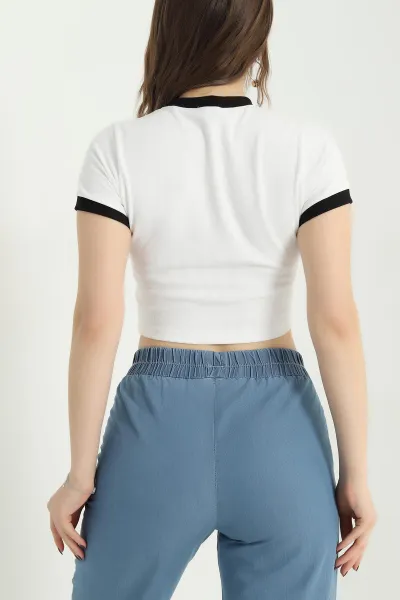 Beyaz Ottoman Kumaş Garnili Kadın Bluz 341396