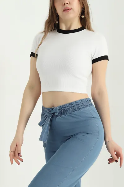 Beyaz Ottoman Kumaş Garnili Kadın Bluz 341396