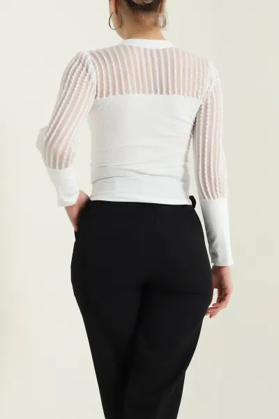 Beyaz Ottoman Likralı Kadın Bluz 437348