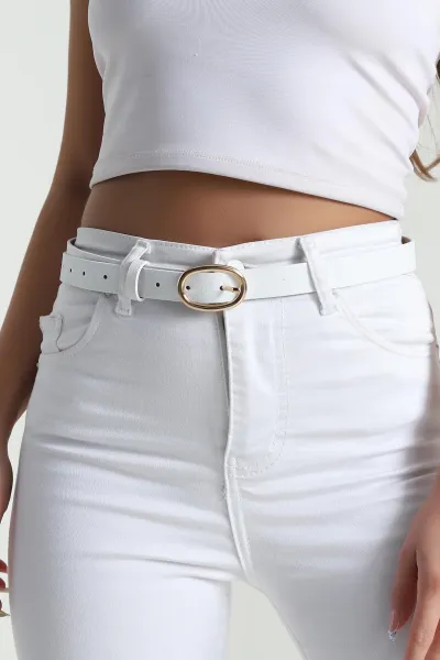 Beyaz Oval Gold Tokalı Kadın Kemer 477146