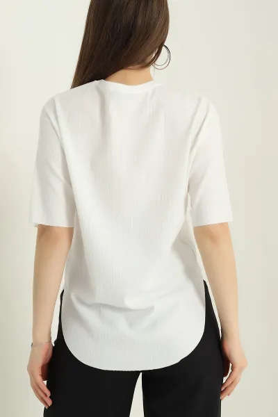 Beyaz Oval Kesim Kadın Bluz 347098