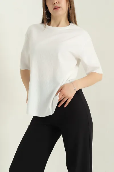 Beyaz Oval Kesim Kadın Bluz 347098