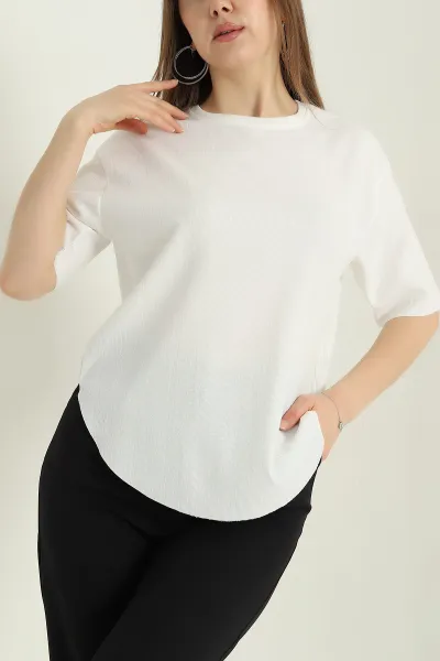 Beyaz Oval Kesim Kadın Bluz 347098