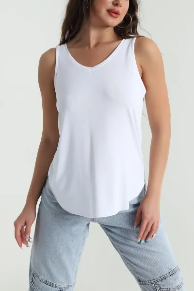 Beyaz Oval Kesim Modal Kadın Atlet 482084