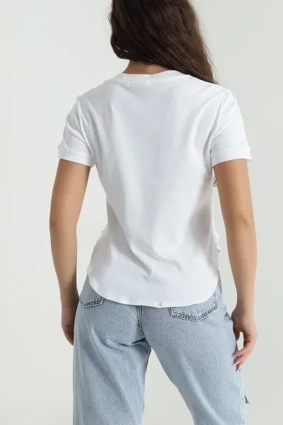 Beyaz Oval Kesim Modal Kadın Tişört 481993