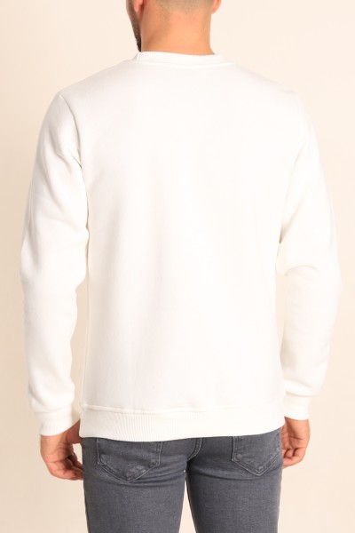 Beyaz Oversize Basic Şardonlu Erkek Sweatshirt 212774