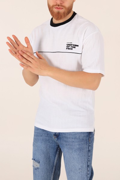 Beyaz Oversize Baskılı Erkek Tişört 174322