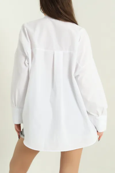 Beyaz Oversize Bayan Poplin Gömlek 337011