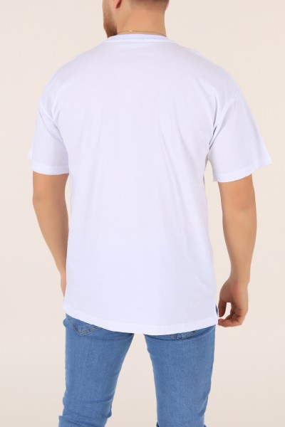 Beyaz Oversize Cep Detay Erkek Tişört 169695