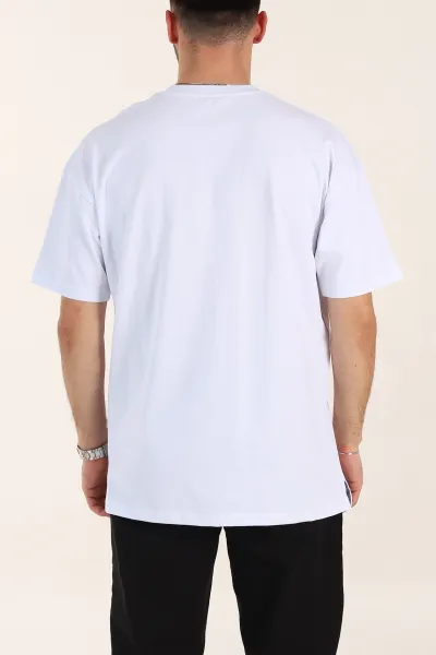 Beyaz Oversize Cep Detaylı Erkek Tişört 358093