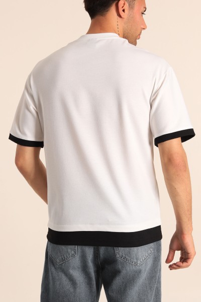 Beyaz Oversize Çift Renk Cepli Erkek Tişört 181832