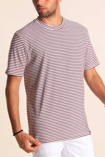 Beyaz Oversize Çizgili Örme Erkek Tişört 194578