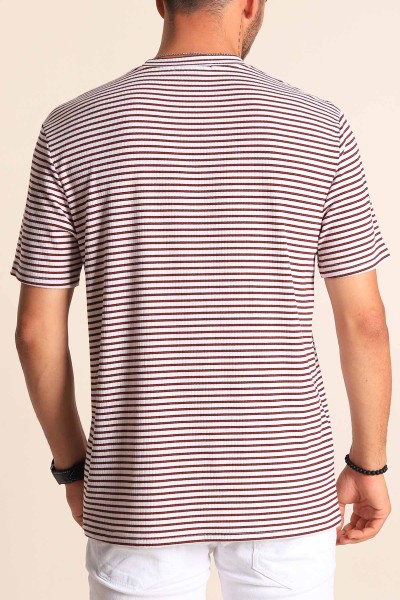Beyaz Oversize Çizgili Örme Erkek Tişört 194578