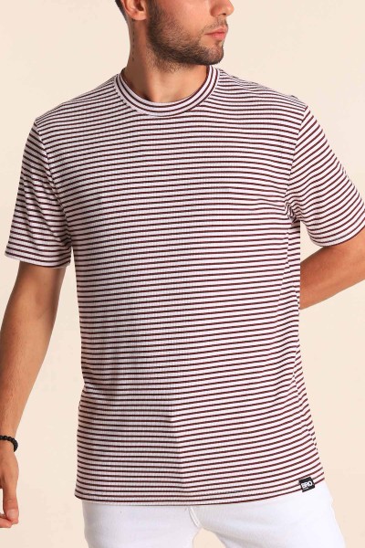Beyaz Oversize Çizgili Örme Erkek Tişört 194578