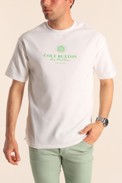 Beyaz Oversize Cole Buxton Yazılı Erkek Tişört 181791